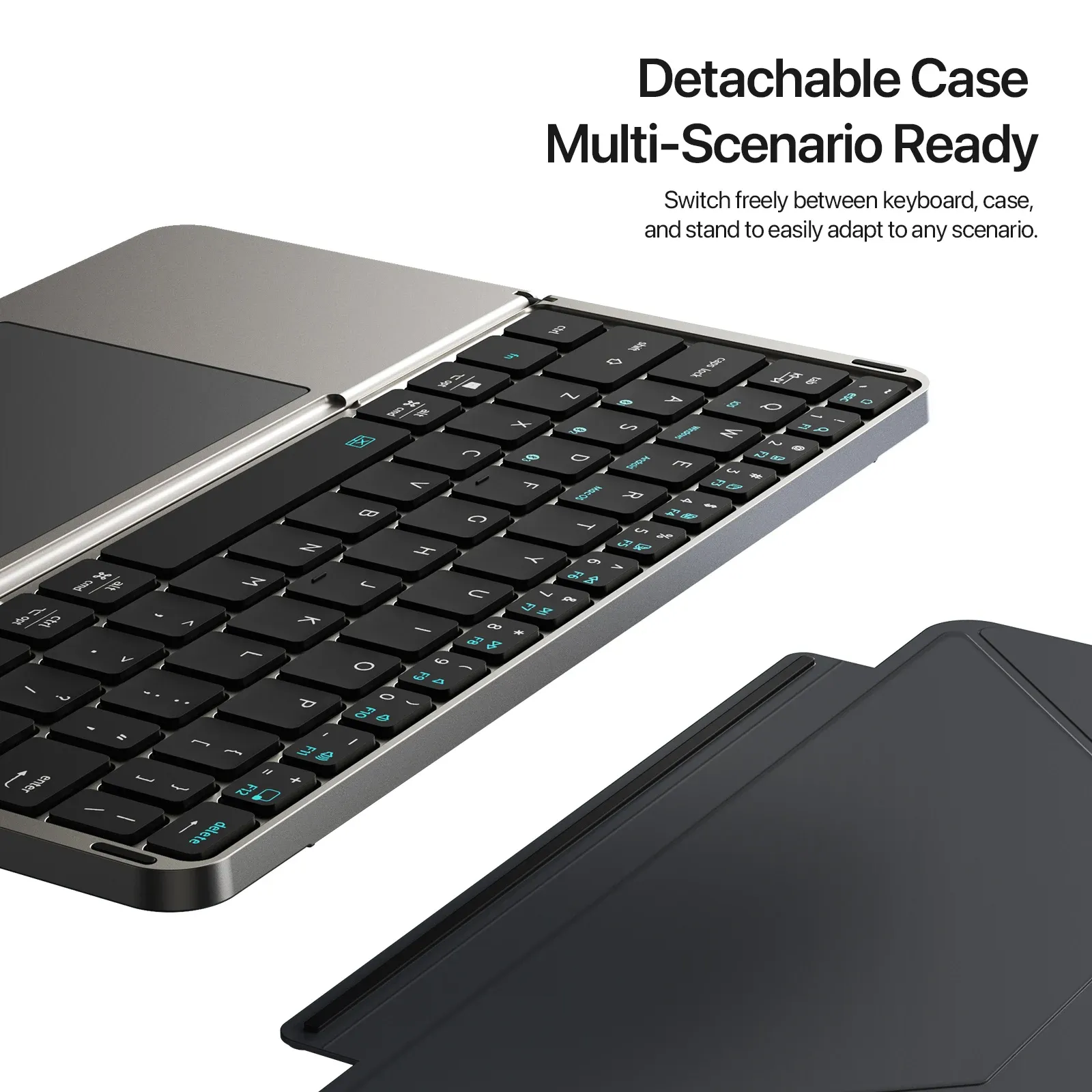 Clavier Bluetooth 5.0 pliable multifonction avec pavé tactile et support pour téléphone, tablette et PC 6