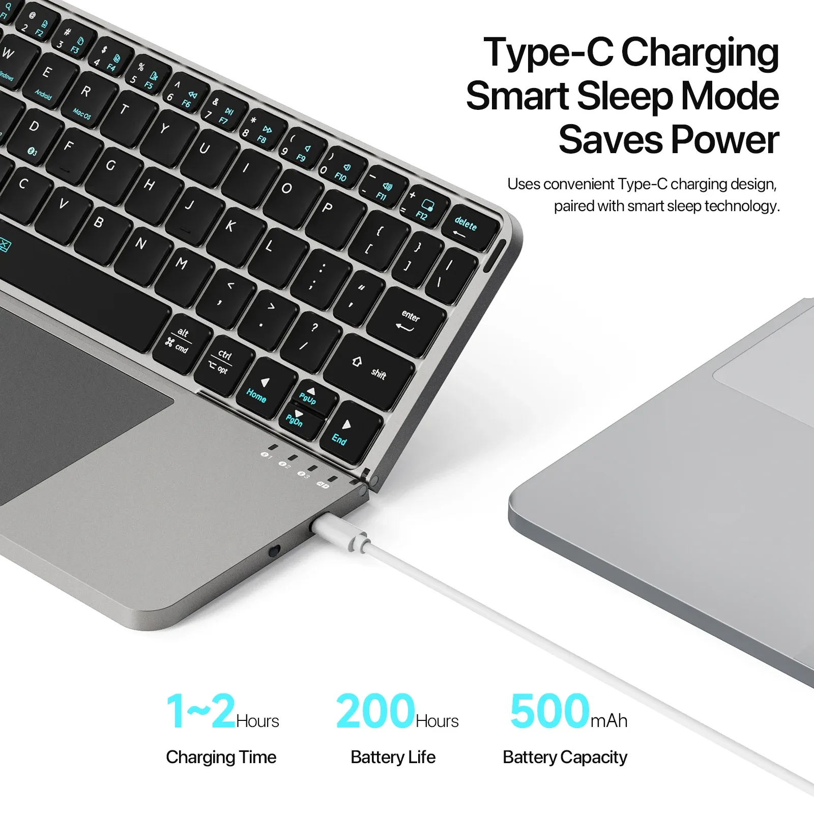 Clavier pliable au cuir de vachette, vue détaillée