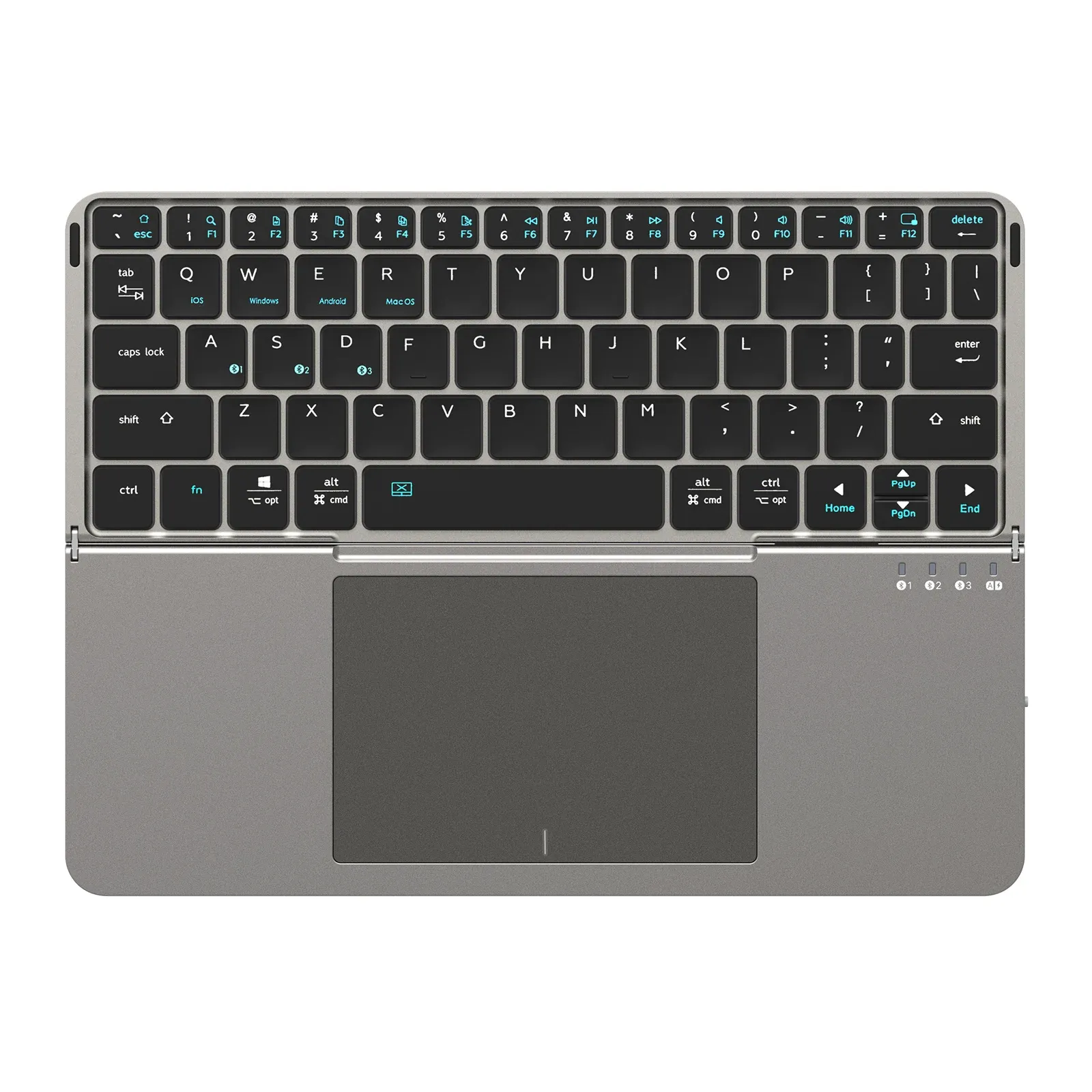 Clavier Bluetooth 5.0 pliable multifonction avec pavé tactile et support pour téléphone, tablette et PC 7