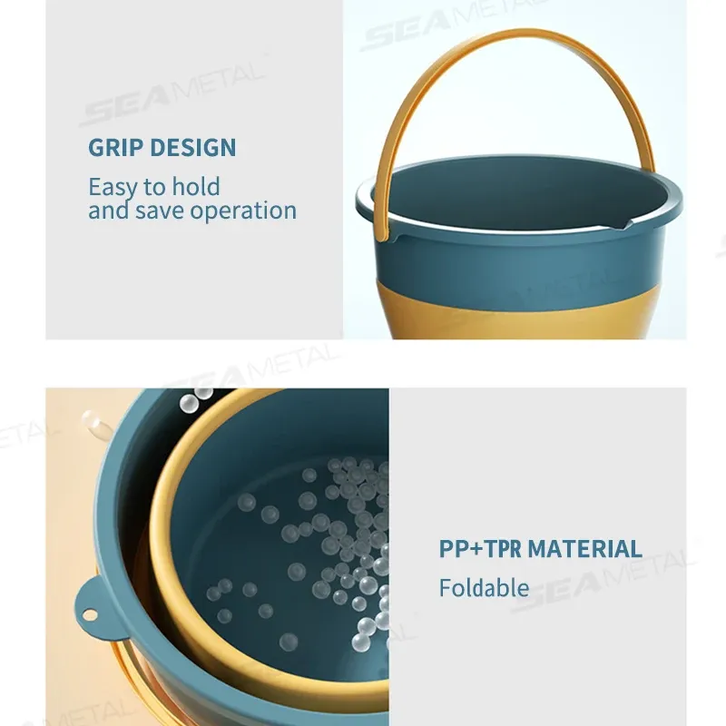 SEAMETAL Seau pliable en silicone épais, multifonctionnel et portable, pour la pêche, le camping et le lavage de moto et de voiture, E27, 5 L et 10 L 6