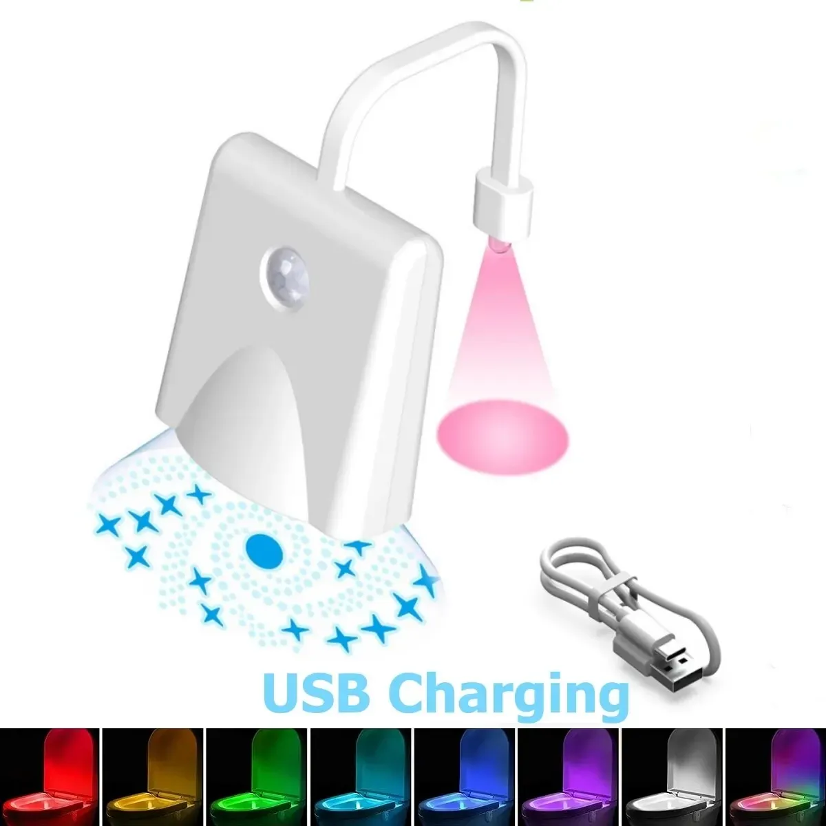 Veilleuse de toilette étanche à détection de présence humaine, lampe de projection colorée 2