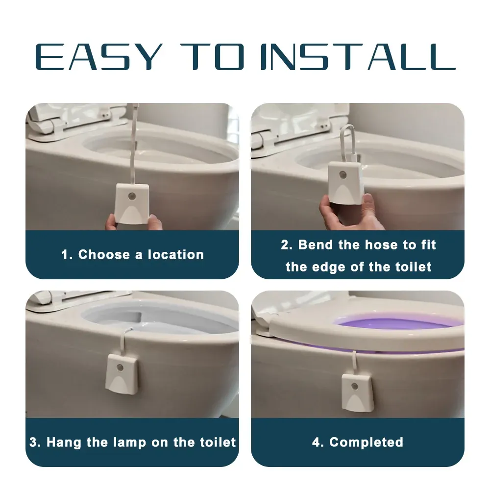 Veilleuse de toilette étanche à détection de présence humaine, lampe de projection colorée 5