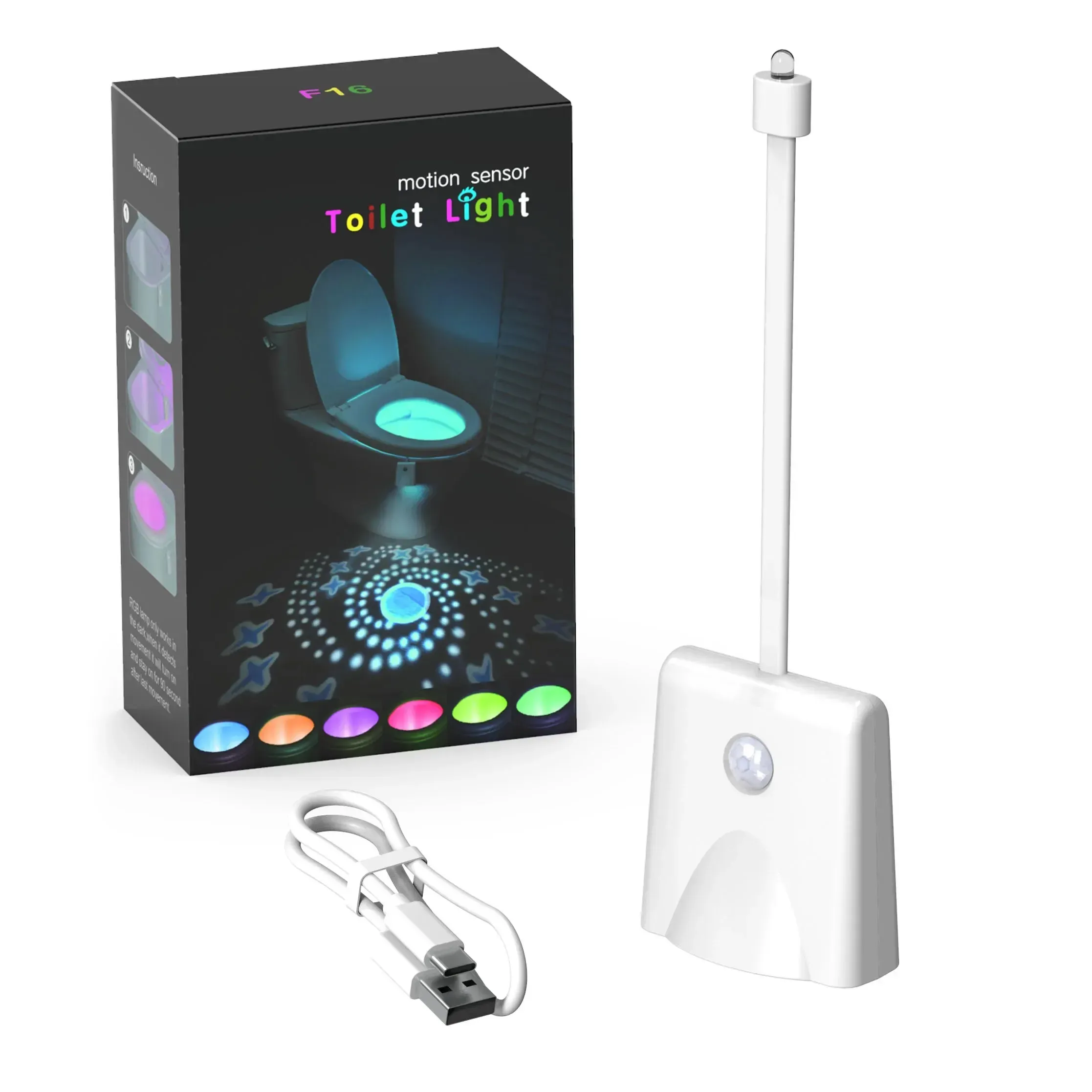 Veilleuse de toilette étanche à détection de présence humaine, lampe de projection colorée 7