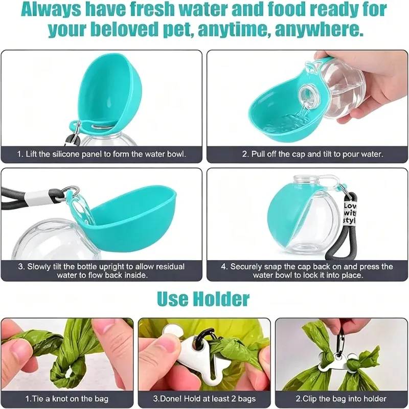 Gourde pliable pour chiens et chats avec cordon, anti-fuite et compacte, idéale pour les voyages 4