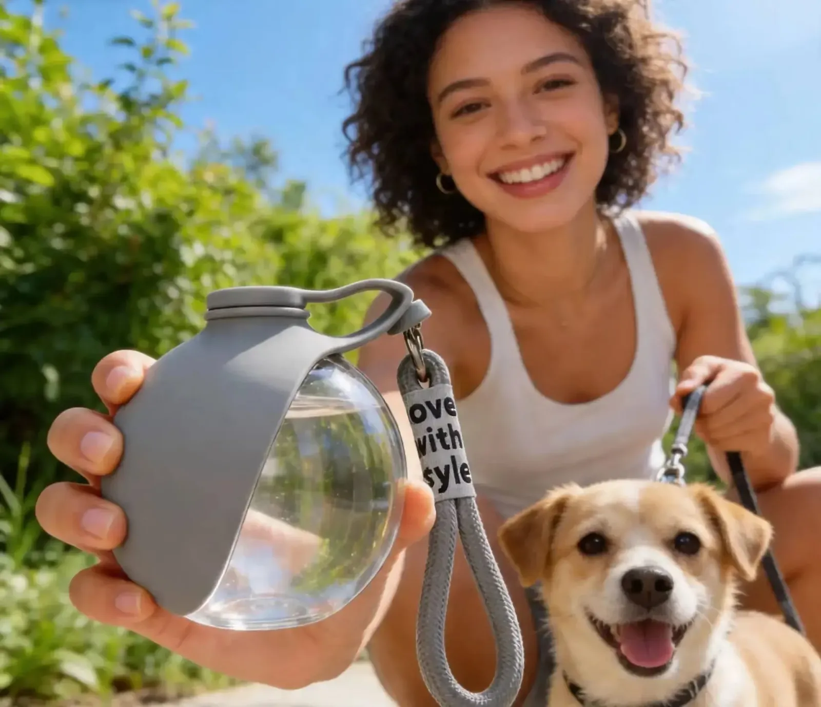 Gourde pliable utilisée lors d'une promenade