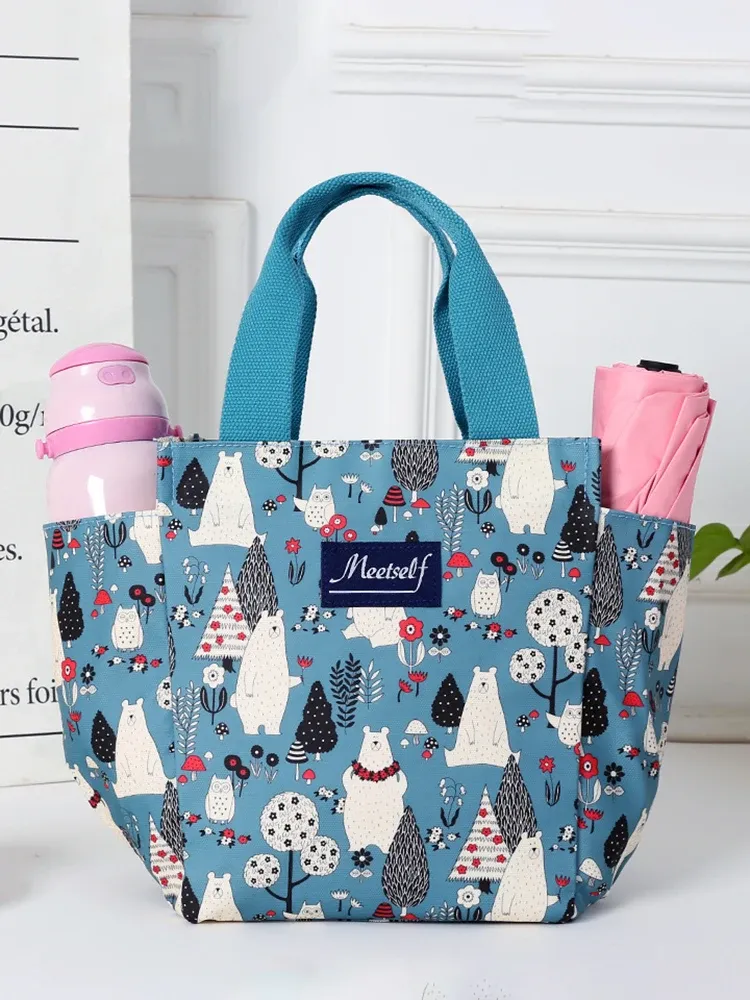 Sac à déjeuner isotherme bento en toile pour bureau, sac fourre-tout à main tendance pour sortir avec du riz, format maman 5