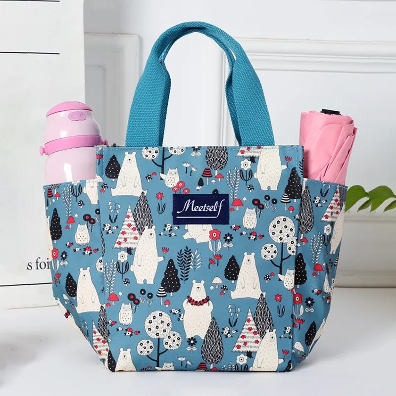 Sac à déjeuner isotherme bento en toile pour bureau, sac fourre-tout à main tendance pour sortir avec du riz, format maman 9