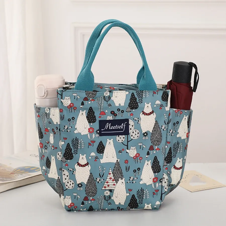 Sac à déjeuner isotherme bento en toile pour bureau, sac fourre-tout à main tendance pour sortir avec du riz, format maman 24