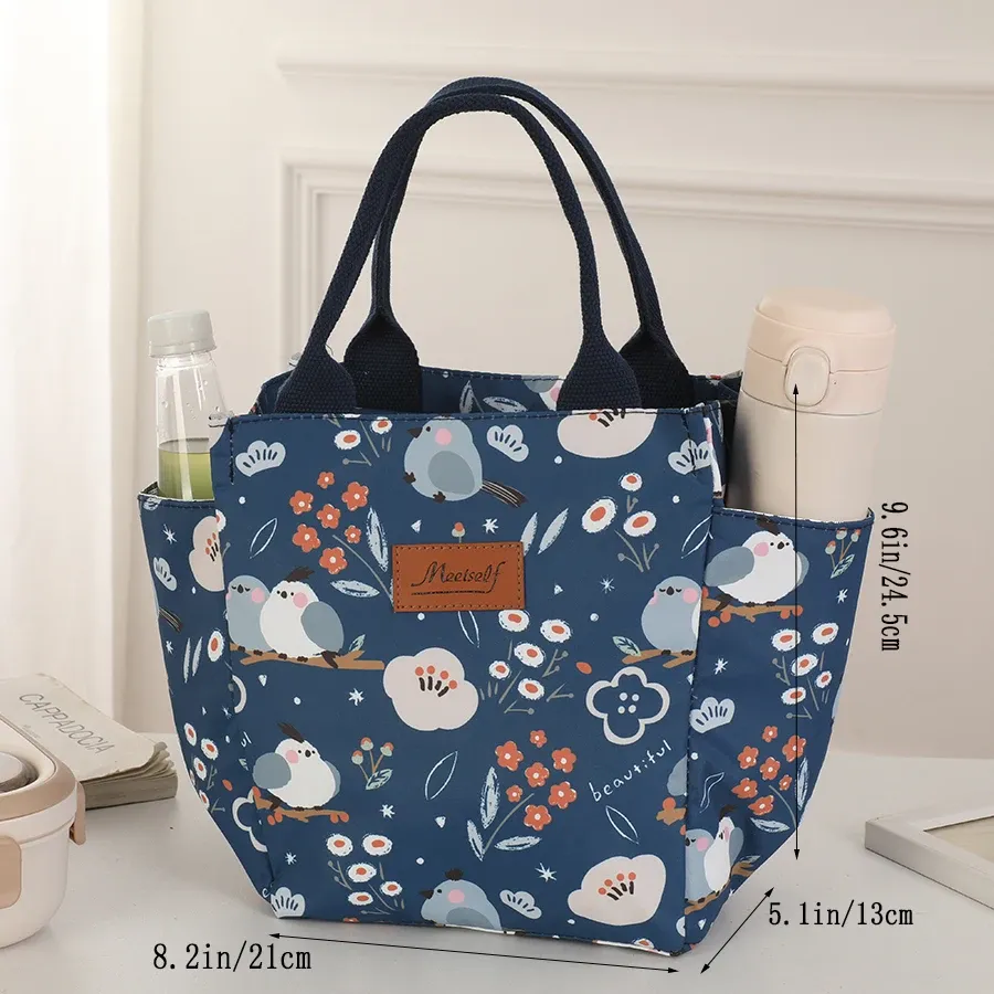 Sac à déjeuner isotherme bento en toile pour bureau, sac fourre-tout à main tendance pour sortir avec du riz, format maman 8