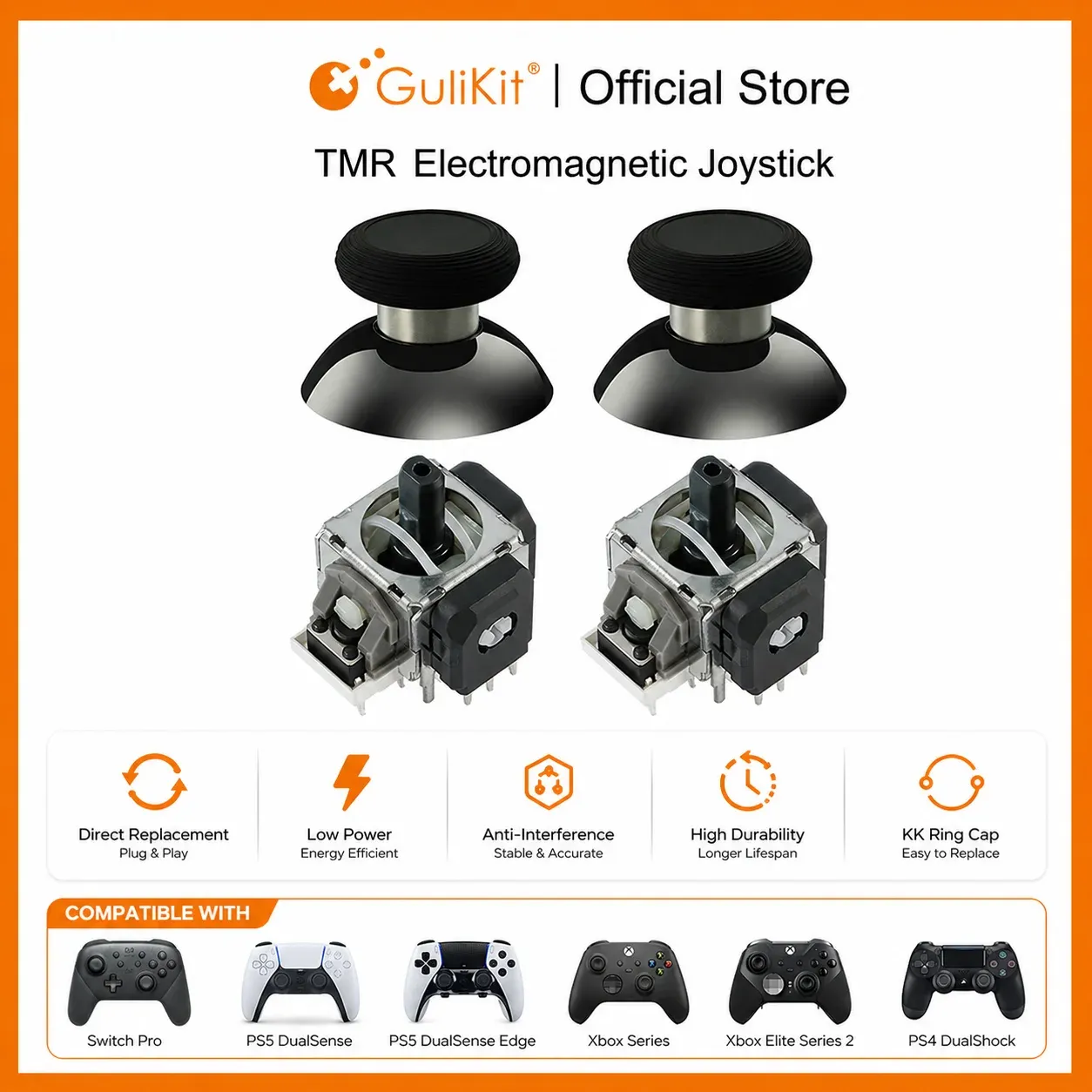 Manette GuliKit TMR avec capuchons de joystick pour PS4, PS5, manette PS5 Edge, Switch Pro, Xbox Series, accessoires de réparation - Image 1
