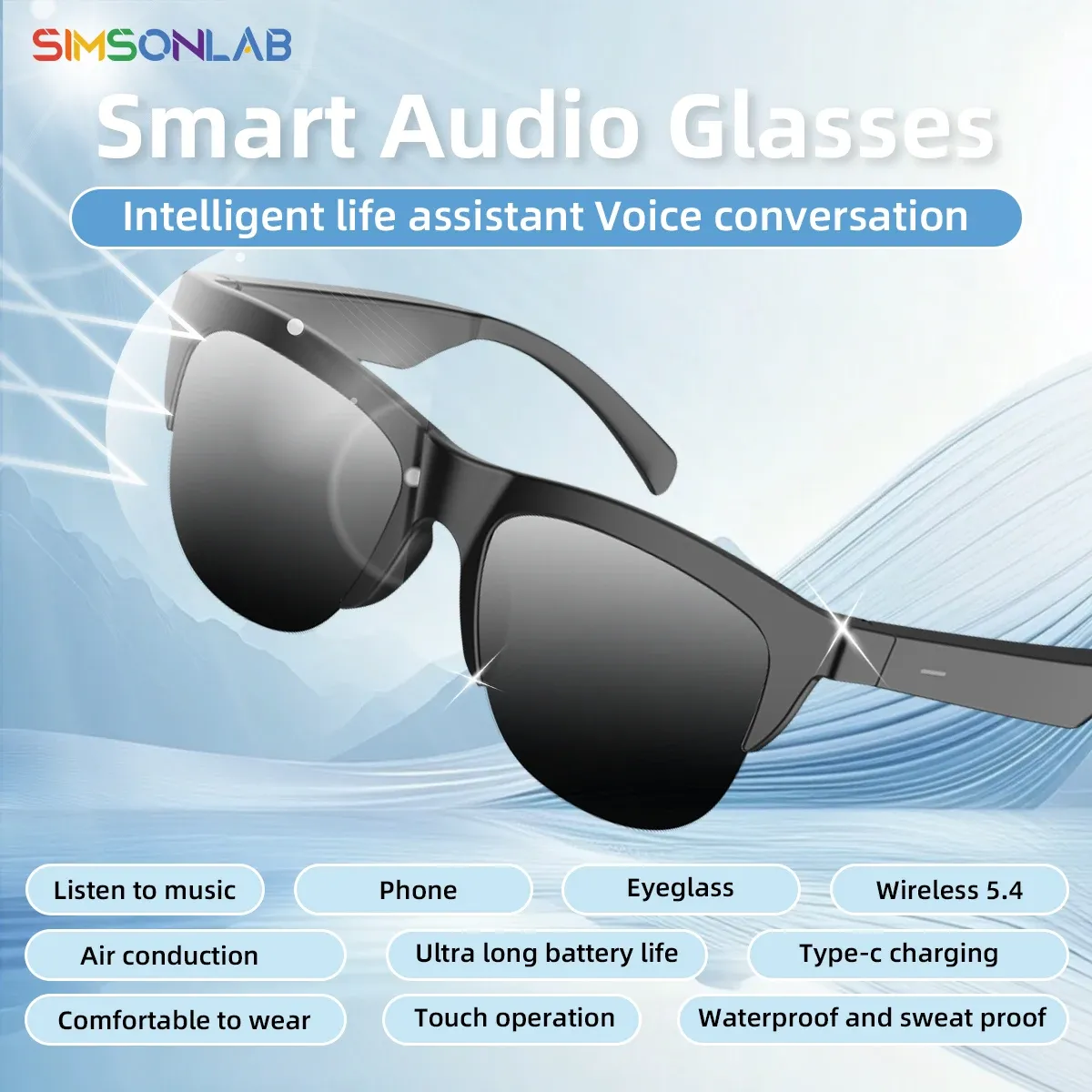 Lunettes intelligentes V5.3 avec appel Bluetooth, écouteurs haute qualité, lunettes de soleil pour sports de plein air, anti-tactile, protection UV, lecteur de musique, pour hommes et femmes - Image 1