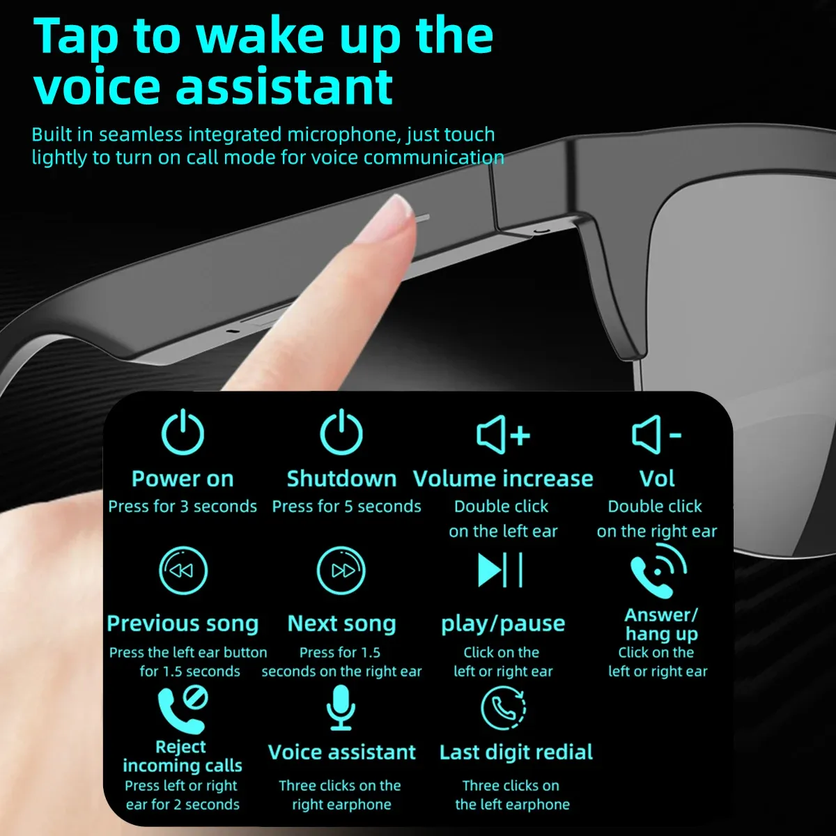 Lunettes intelligentes V5.3 avec appel Bluetooth, écouteurs haute qualité, lunettes de soleil pour sports de plein air, anti-tactile, protection UV, lecteur de musique, pour hommes et femmes 2