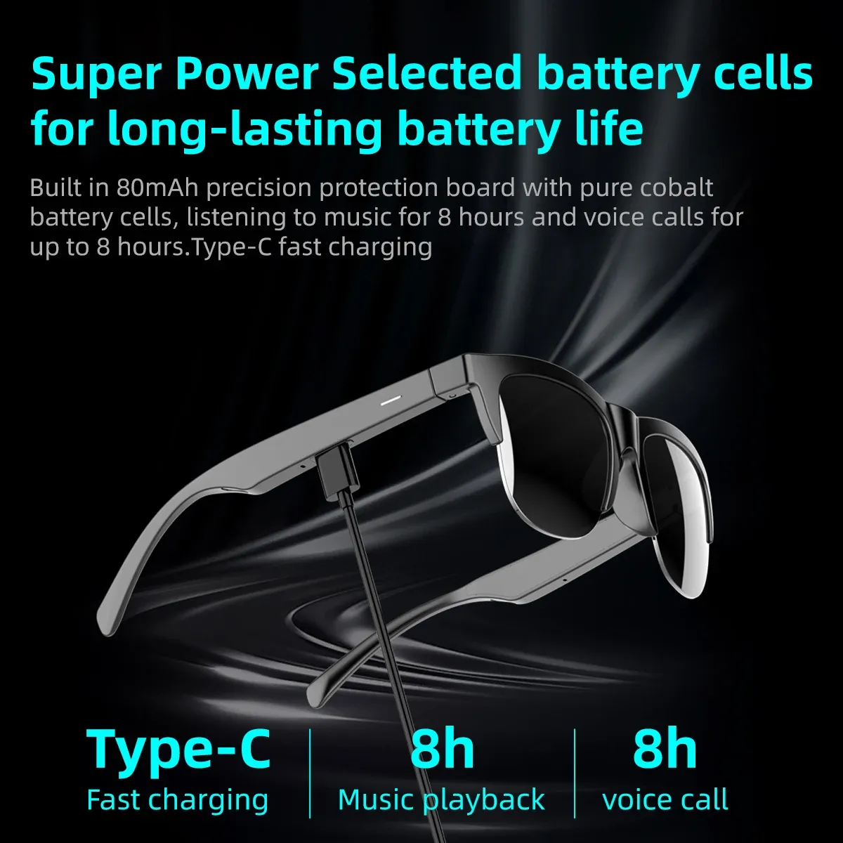 Lunettes intelligentes V5.3 avec appel Bluetooth, écouteurs haute qualité, lunettes de soleil pour sports de plein air, anti-tactile, protection UV, lecteur de musique, pour hommes et femmes 6