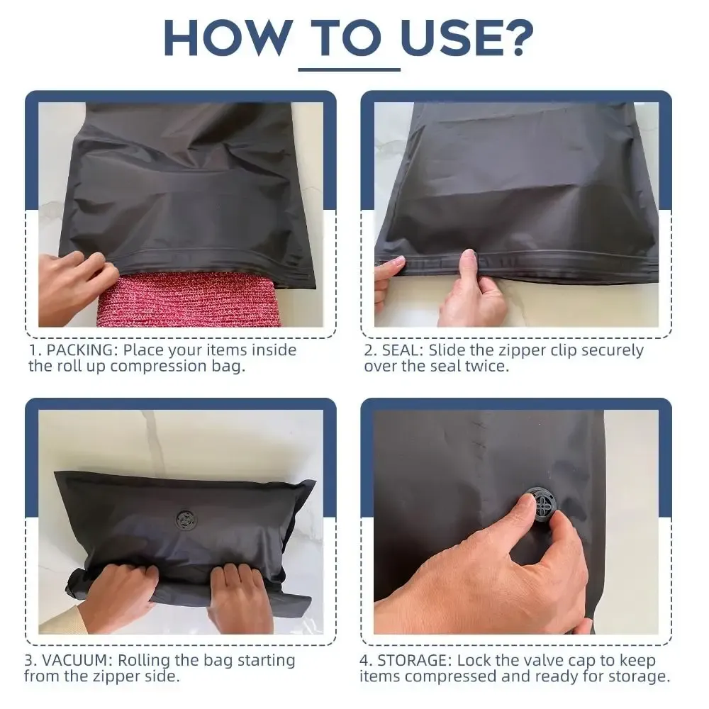 Sac de compression sous vide réutilisable à rouleau manuel pour voyage 2