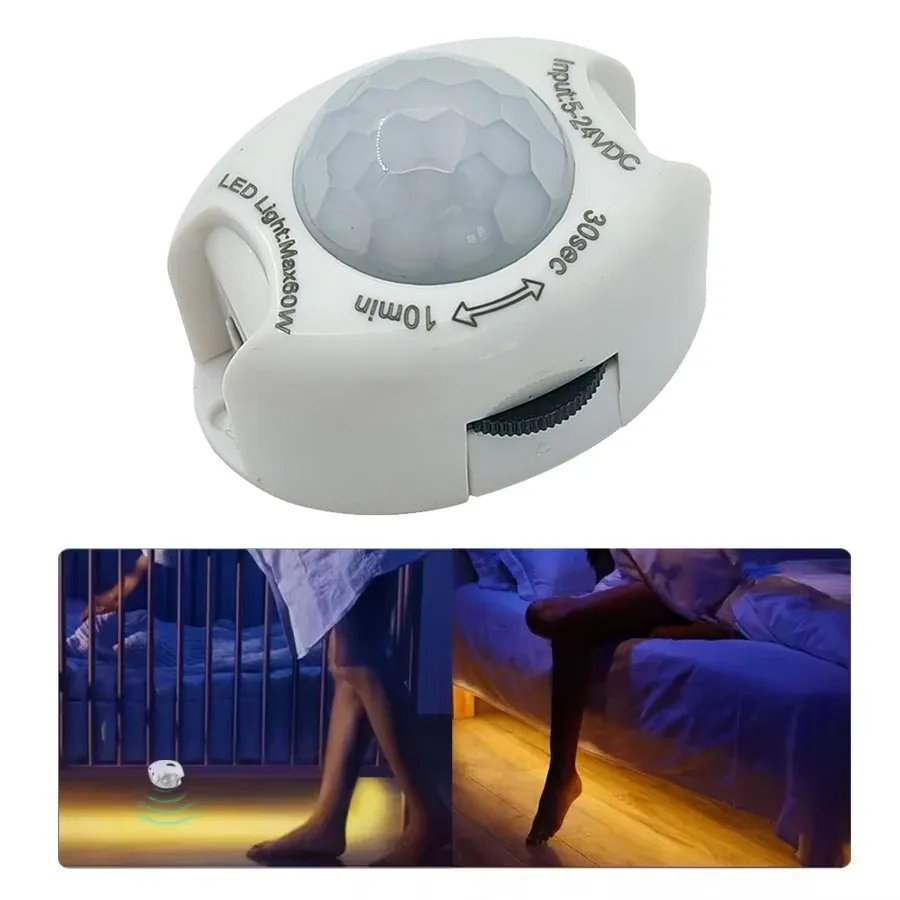 Mini détecteur de mouvement infrarouge intelligent 5 V / 24 V pour bande LED, contrôleur automatique à détection de présence humaine - Image 1