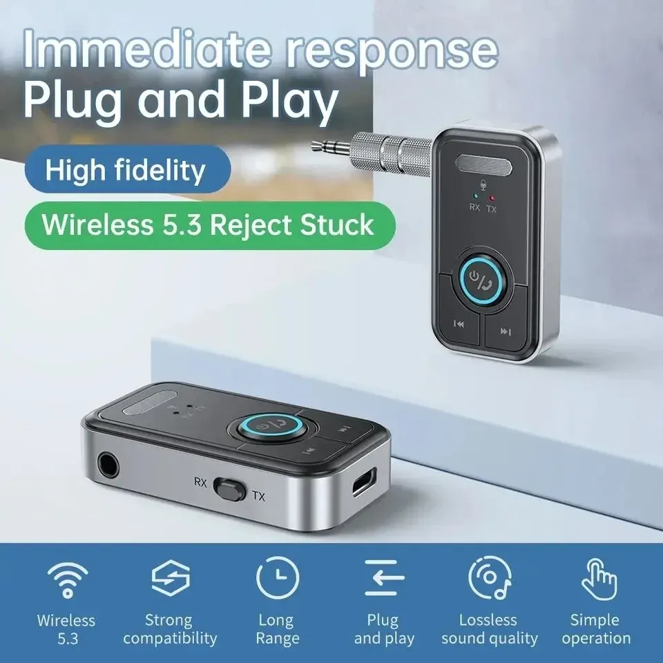 Adaptateur Bluetooth 5.3 Émetteur-Récepteur Audio Sans Fil pour Voiture avec Prise Jack 3,5 mm 2