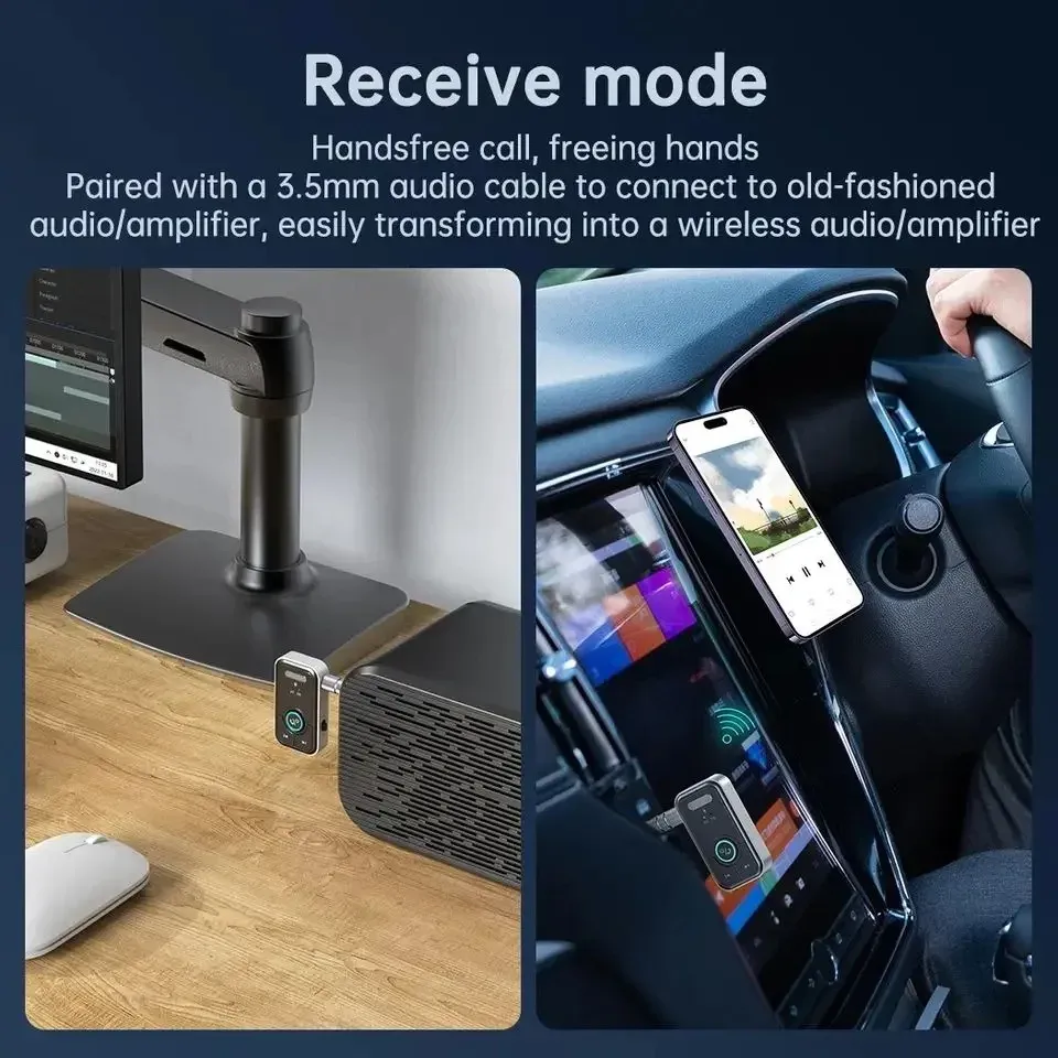 Adaptateur Bluetooth 5.3 Émetteur-Récepteur Audio Sans Fil pour Voiture avec Prise Jack 3,5 mm 4