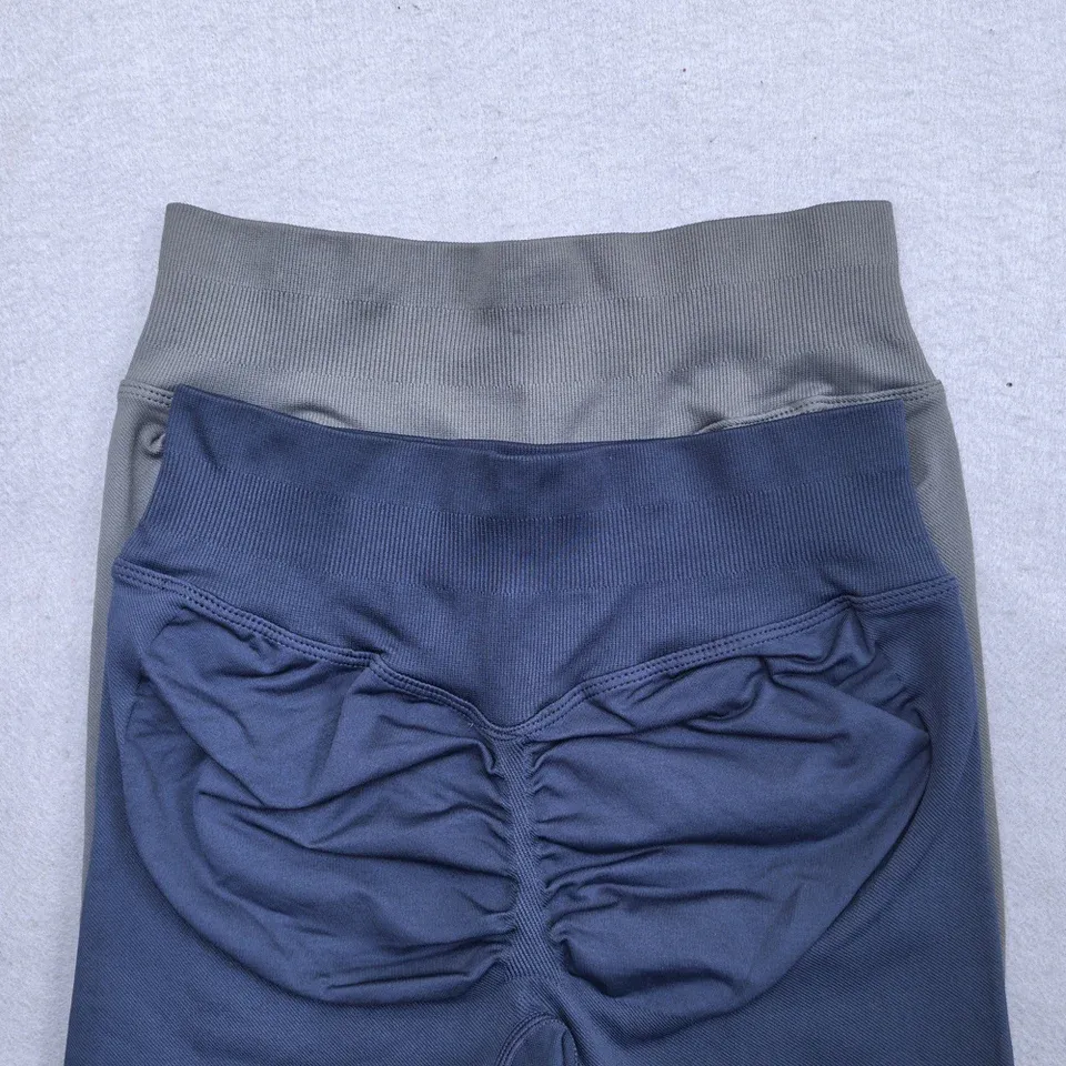 Legging de yoga sans couture pour femme à effet froissé, galbant, taille basse côtelée 6