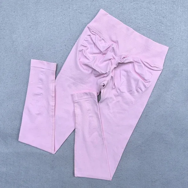 Legging de yoga sans couture pour femme à effet froissé, galbant, taille basse côtelée 10