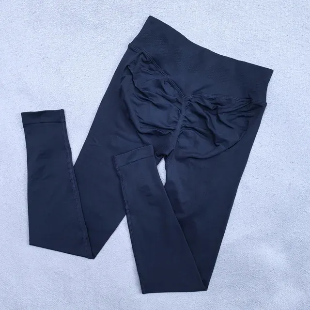 Legging de yoga sans couture pour femme à effet froissé, galbant, taille basse côtelée 7