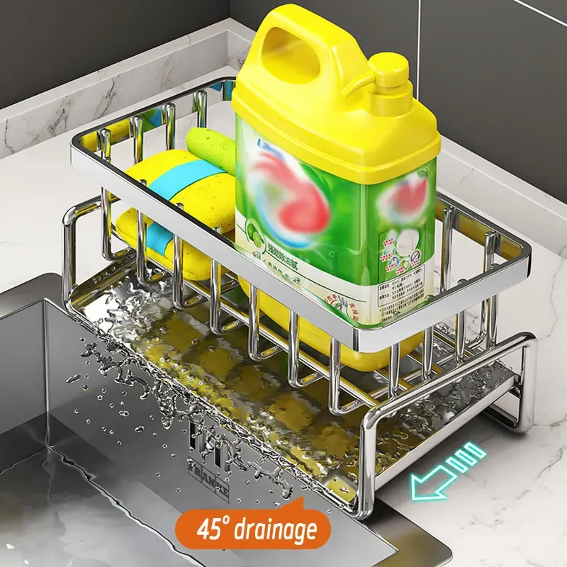 Support d'éponge de cuisine en acier inoxydable, égouttoir d'évier, porte-savon, porte-serviettes, étagère de rangement, accessoires de rangement pour salle de bain 5