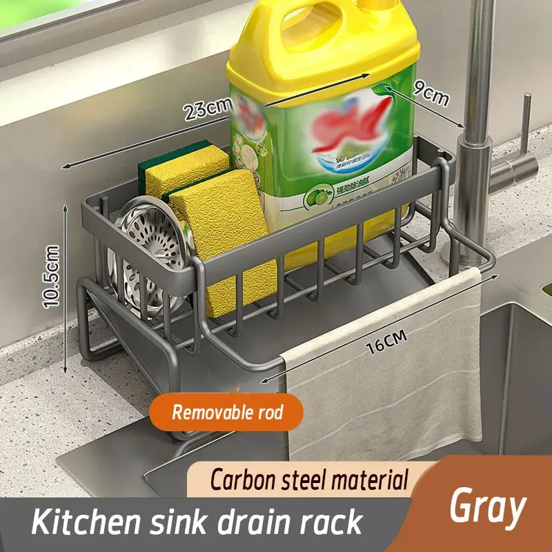 Support d'éponge de cuisine en acier inoxydable, égouttoir d'évier, porte-savon, porte-serviettes, étagère de rangement, accessoires de rangement pour salle de bain 11