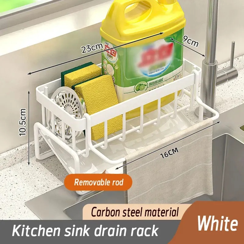 Support d'éponge de cuisine en acier inoxydable, égouttoir d'évier, porte-savon, porte-serviettes, étagère de rangement, accessoires de rangement pour salle de bain 10
