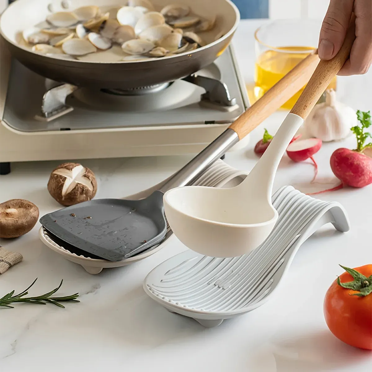 Porte-cuillère en silicone résistant à la chaleur, 1 pièce, repose-cuillère de cuisine pour ustensiles 3