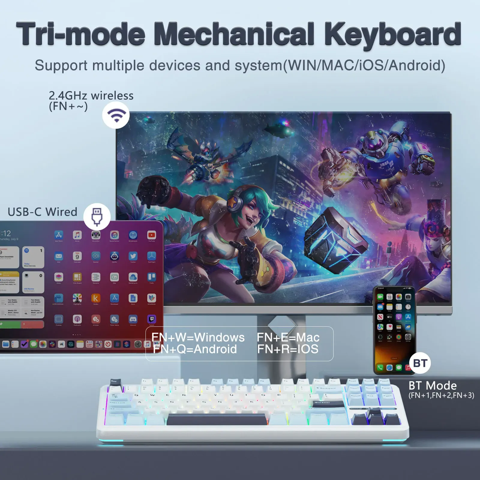 AULA F87 Pro Clavier mécanique de jeu sans fil 75 % avec disposition TKL, joint, échange à chaud, rétroéclairage RVB, Bluetooth, personnalisable, nouveaux coloris 2024 3