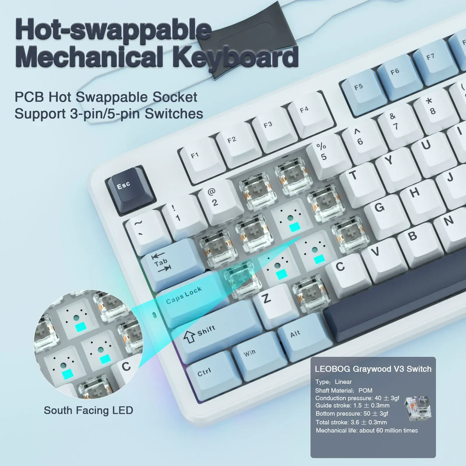 AULA F87 Pro Clavier mécanique de jeu sans fil 75 % avec disposition TKL, joint, échange à chaud, rétroéclairage RVB, Bluetooth, personnalisable, nouveaux coloris 2024 4