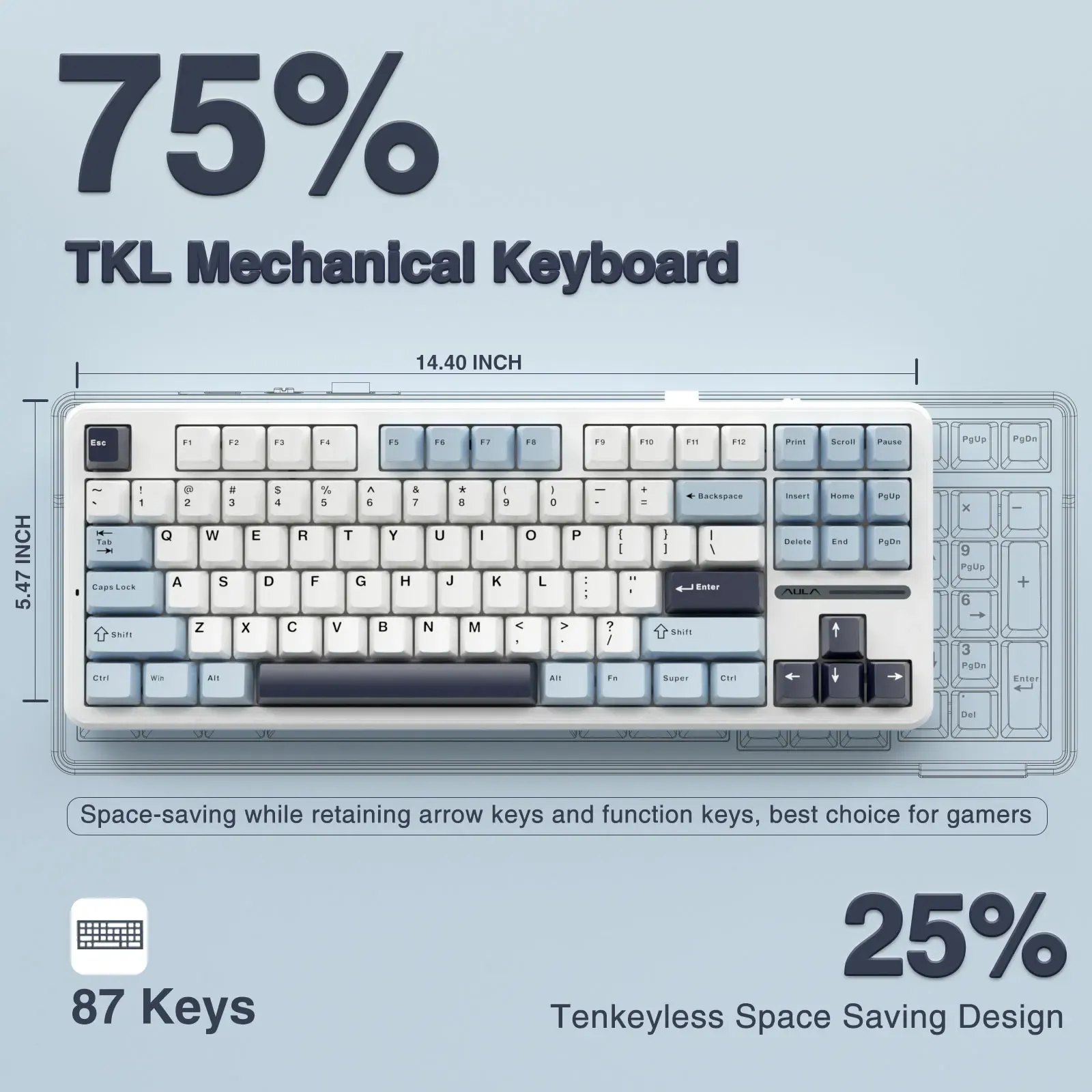 AULA F87 Pro Clavier mécanique de jeu sans fil 75 % avec disposition TKL, joint, échange à chaud, rétroéclairage RVB, Bluetooth, personnalisable, nouveaux coloris 2024 6