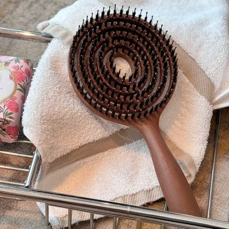 Brosse ronde démêlante en poils de sanglier pour volume, soin du cuir chevelu et massage, cheveux mouillés et bouclés, 1 pièce 3