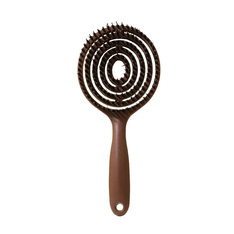Brosse ronde démêlante en poils de sanglier pour volume, soin du cuir chevelu et massage, cheveux mouillés et bouclés, 1 pièce 7