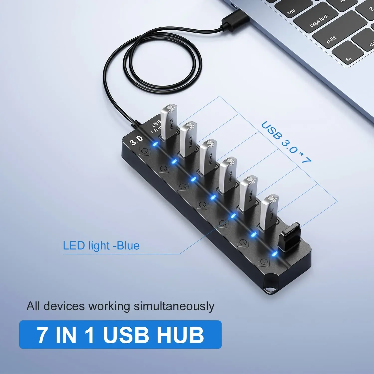 Hub USB 3.0 multiport en situation sur un bureau