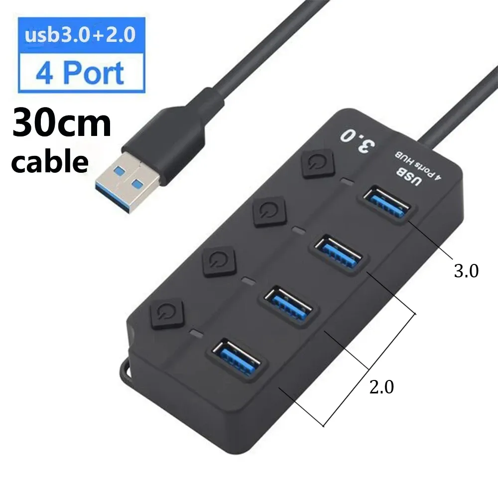 Hub USB 3.0 7 ports, 5 Gbit/s, avec adaptateur secteur et interrupteur, câble long 14