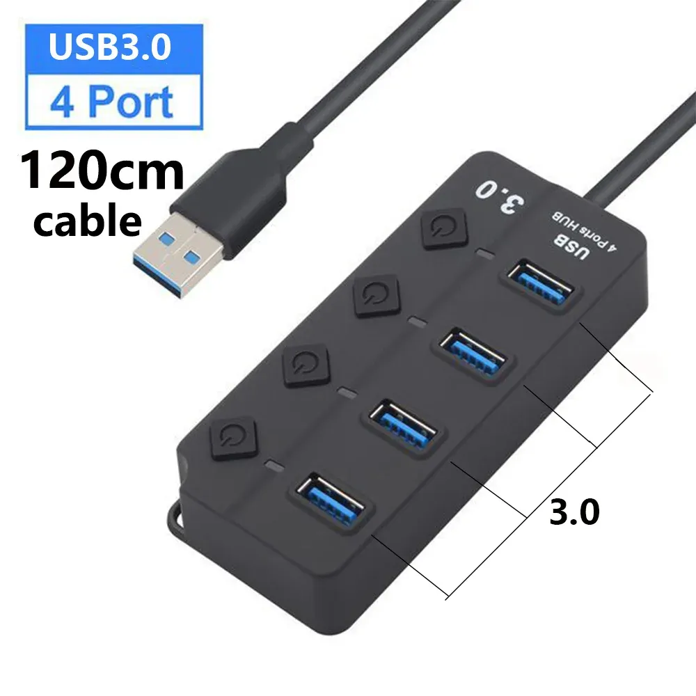 Hub USB 3.0 7 ports, 5 Gbit/s, avec adaptateur secteur et interrupteur, câble long 7