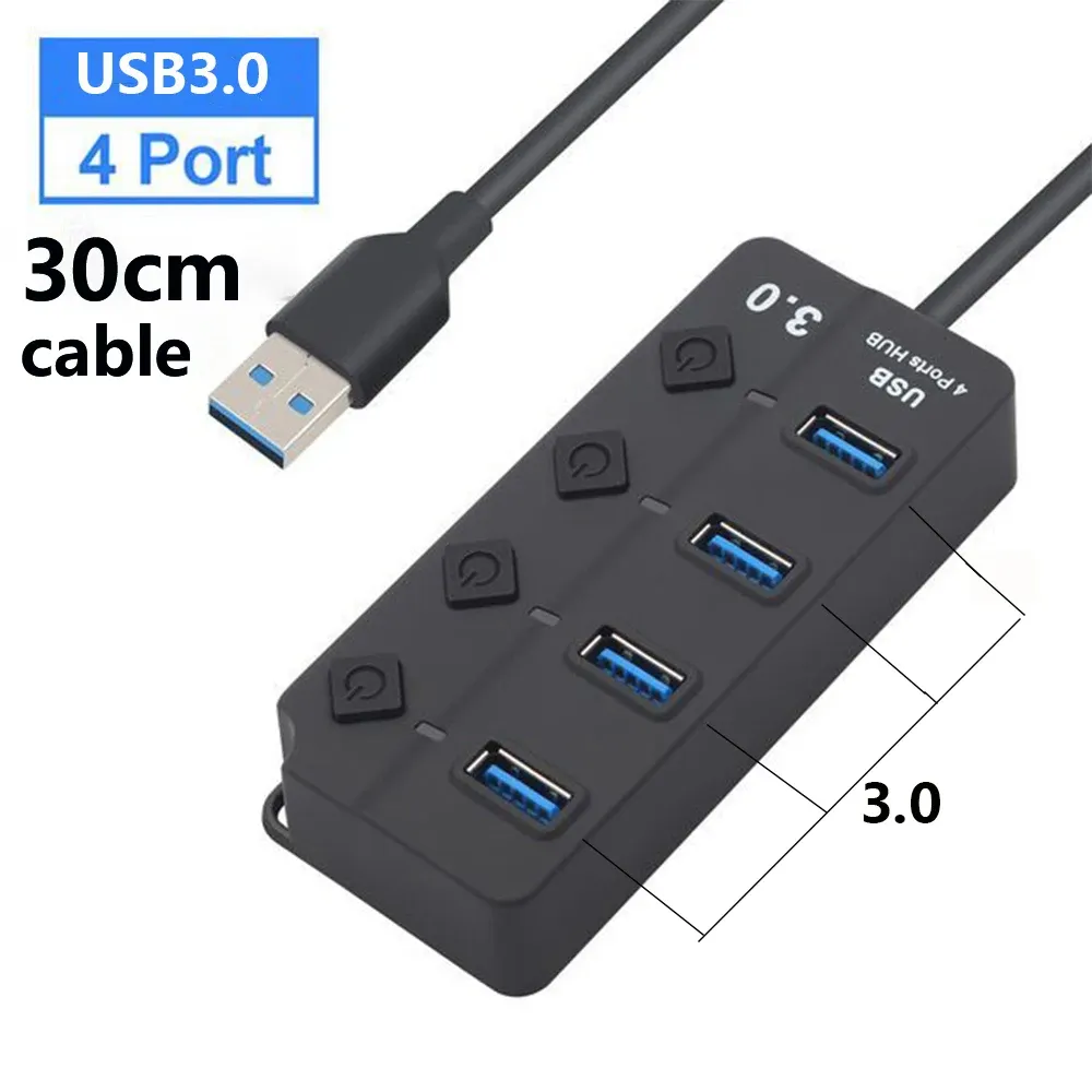 Hub USB 3.0 7 ports, 5 Gbit/s, avec adaptateur secteur et interrupteur, câble long 13