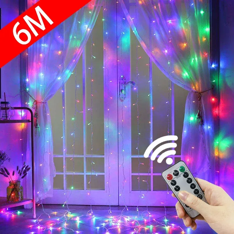 Guirlande lumineuse LED en rideau pour fenêtre, guirlande USB avec télécommande, fil nickel, décorations de Noël et de mariage, pour la maison et la chambre, 3 m 2