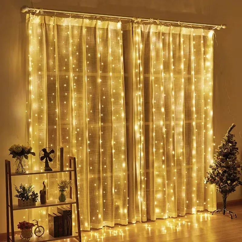 Guirlande lumineuse LED en rideau pour fenêtre, guirlande USB avec télécommande, fil nickel, décorations de Noël et de mariage, pour la maison et la chambre, 3 m 5