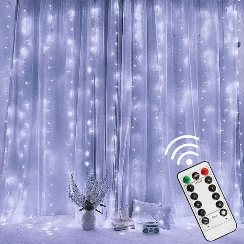Guirlande lumineuse LED en rideau pour fenêtre, guirlande USB avec télécommande, fil nickel, décorations de Noël et de mariage, pour la maison et la chambre, 3 m 7
