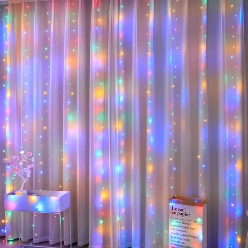 Guirlande lumineuse LED en rideau pour fenêtre, guirlande USB avec télécommande, fil nickel, décorations de Noël et de mariage, pour la maison et la chambre, 3 m 9