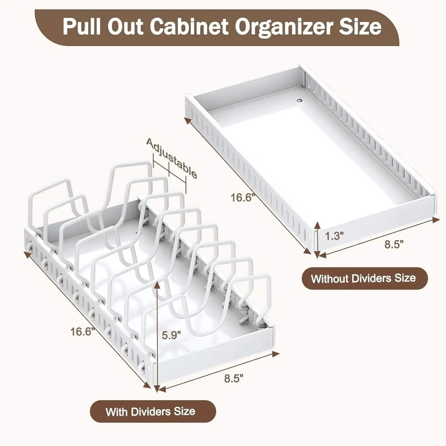 Organisateur coulissant pour casseroles, poêles et couvercles à installer sous armoire, avec séparateurs réglables 2