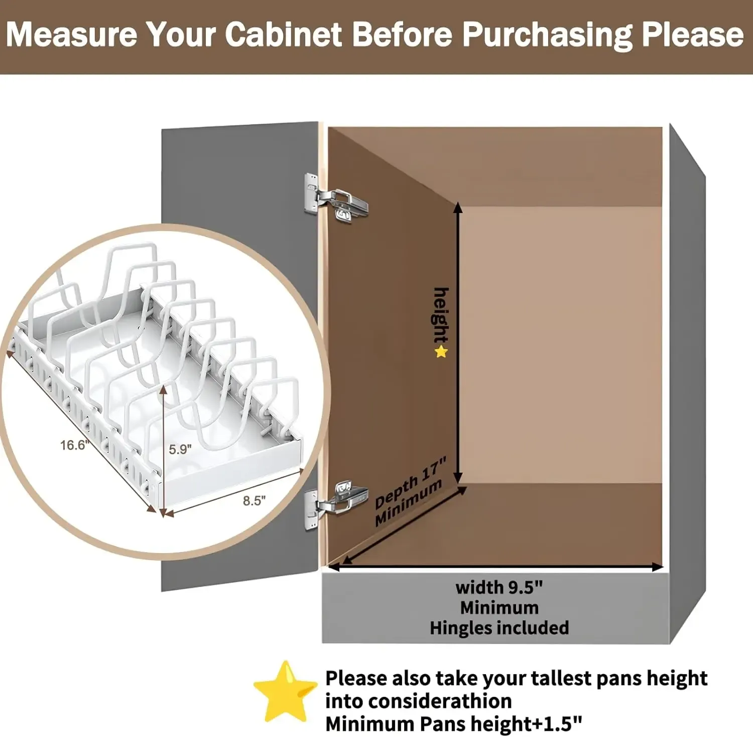 Organisateur coulissant pour casseroles, poêles et couvercles à installer sous armoire, avec séparateurs réglables 5