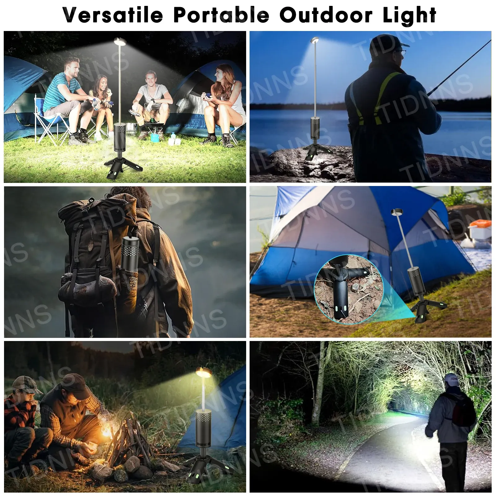 Lampe télescopique de camping, lanterne de pêche rechargeable à intensité variable, lumière d'ambiance nocturne, lampe de secours en cas de panne de courant, 10000 mAh 4