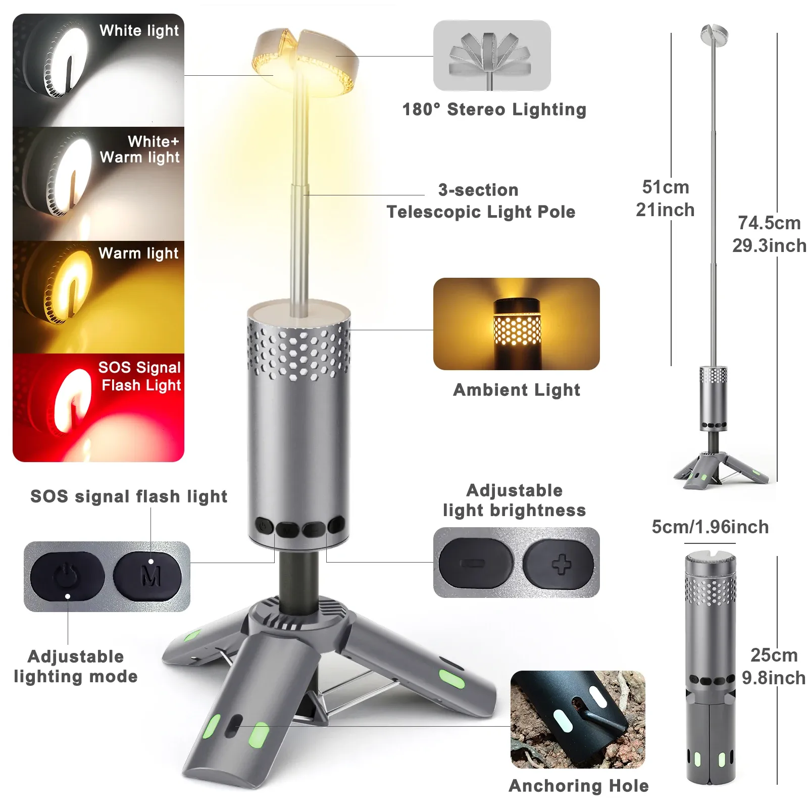 Lampe de camping télescopique rechargeable en situation