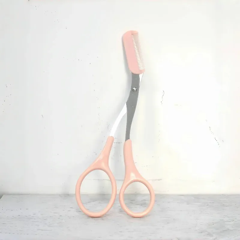Ciseaux à sourcils roses avec peigne intégré en acier inoxydable, outil de toilettage précis pour des sourcils parfaits, 1 pièce 2