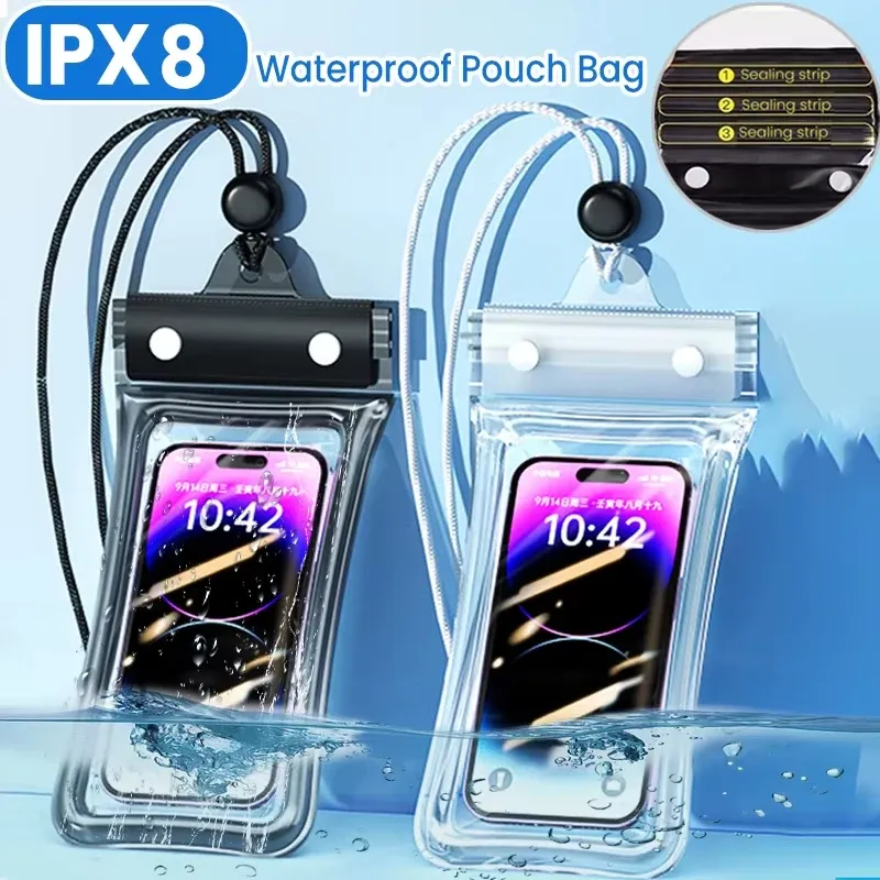 Pochette étanche universelle pour téléphone, compatible écran tactile, avec lanière, idéale pour la plage, la natation et la plongée