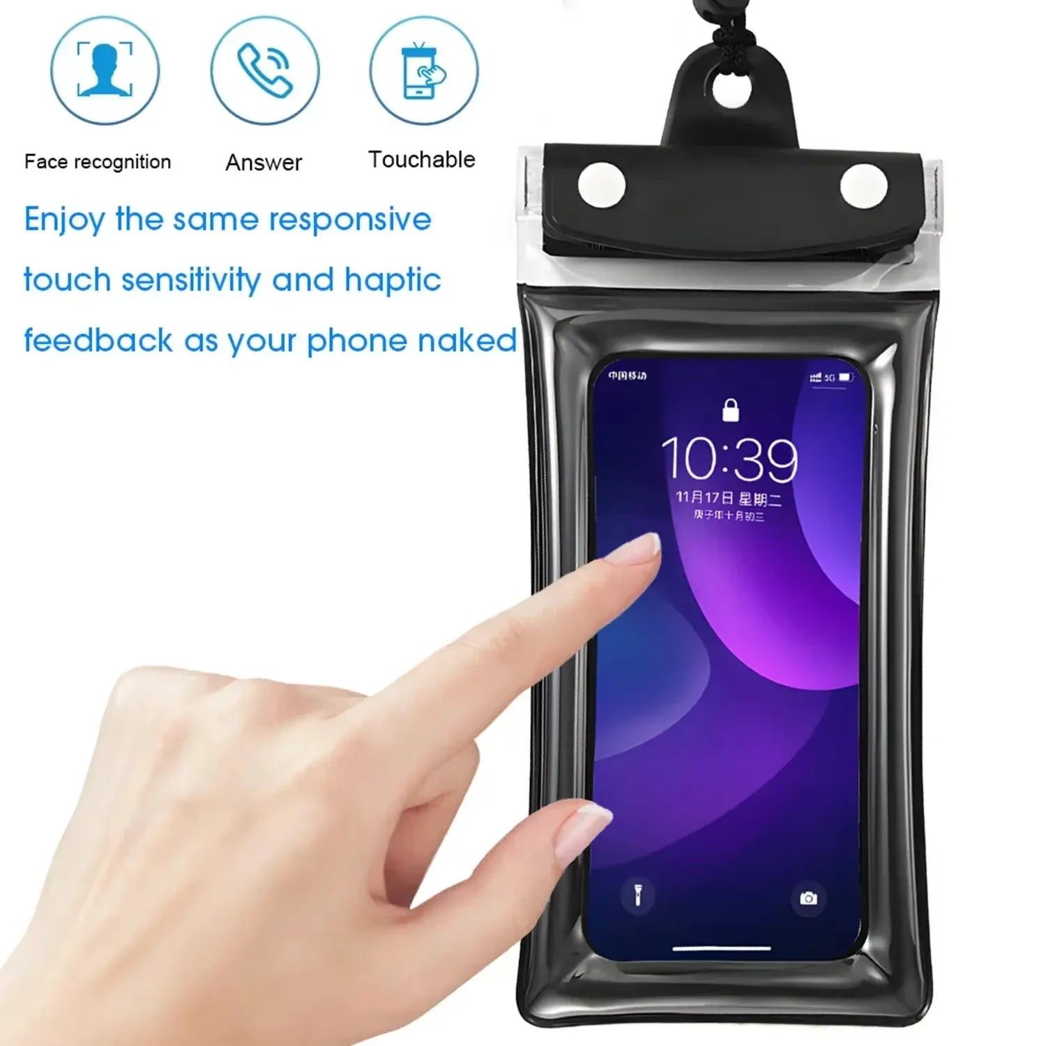 Pochette étanche universelle pour téléphone, compatible écran tactile, avec lanière, idéale pour la plage, la natation et la plongée 2
