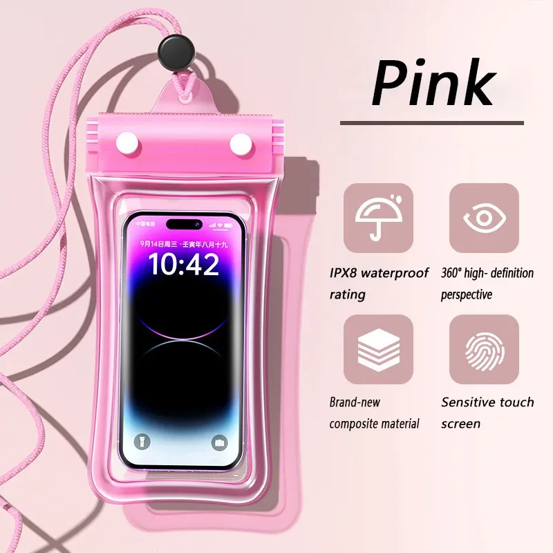 Pochette étanche universelle pour téléphone, compatible écran tactile, avec lanière, idéale pour la plage, la natation et la plongée 12
