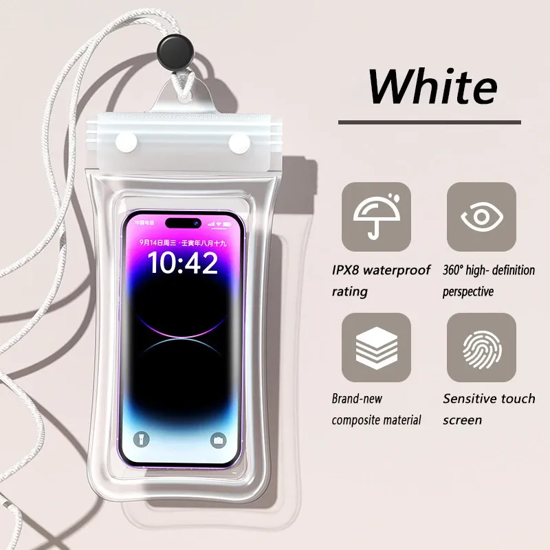 Pochette étanche universelle pour téléphone, compatible écran tactile, avec lanière, idéale pour la plage, la natation et la plongée 8